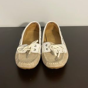 Sebago Docksides Women's 8 M Casual Boat Shoes Leather Tan White Loafers